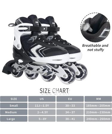 Nattork Kids Inline Skates with Light Up Wheels | Adjustable Outdoor Roller Skates for Boys and Girls | Safe & Durable Blades | Purple Pink Black Blue Black | Large-Youth (5-8 US) - Buy Online on GoSupps.com
