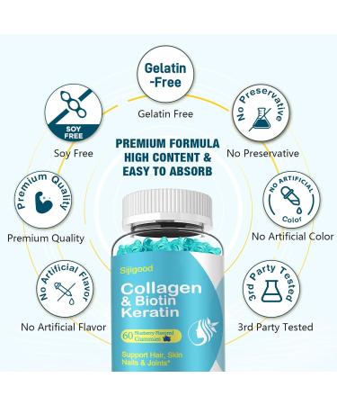 Biotin Gummies with Collagen, Keratin, Hyaluronic Acid, Vitamin for Skin, Hair Growth, Nails, Women Men Adults Kids - 60 Blueberry Flavored Gummies 60 Count (Pack of 1) - Buy Online on GoSupps.com