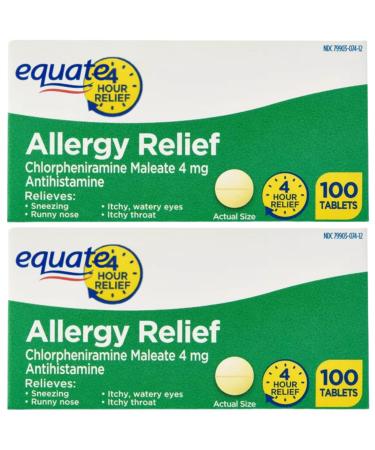 Allergy Relief Medicine Equat'e Chlorpheniramine Maleate 4 mg Antihistamine 100 Count (Pack of 2)