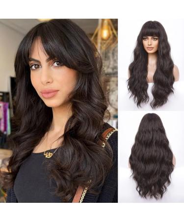 HAIRCUBE Black Long Curly Wig with Bangs - Heat Resistant Synthetic Wigs for Women, Perfect for Daily & Party Use - Buy Online on GoSupps.com