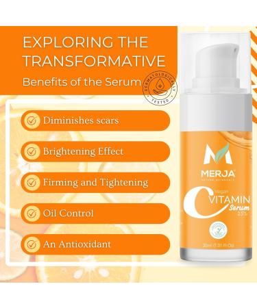 Merja Vegan Vitamin C Serum 25% Concentration 1.01 Fl Oz (Pack of 2) 2.02 Fl Oz (Pack of 1) - Buy Online on GoSupps.com