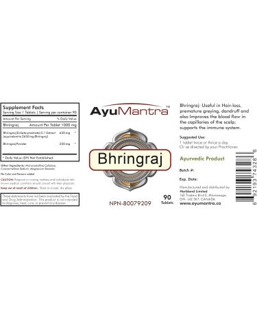 AyuMantra Organic Bhringraj Tablets (Eclipta alba) - 90 Tablets 1000 mg - Buy Online on GoSupps.com
