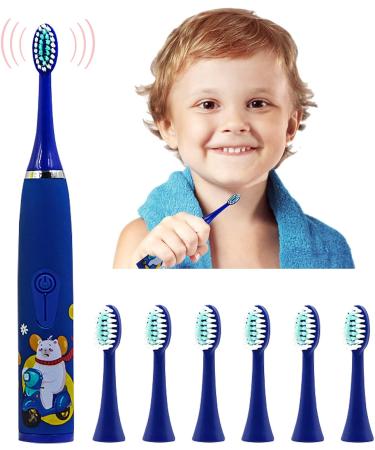 Electric Toothbrush Children USB Rechargeable - Electric Toothbrush Kids 6-12 Toothbrush Soft Hair Cleaning Tool for Child Boys and Girls Bathroom Products (Blue) - Buy Online on GoSupps.com