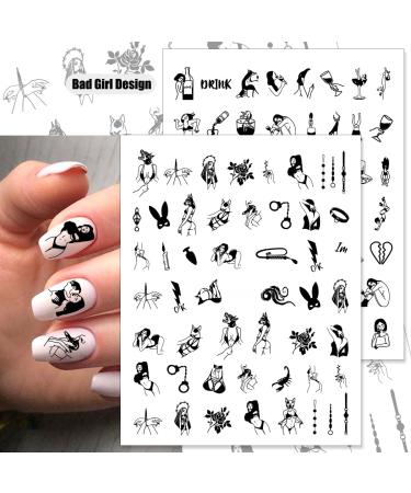 Bad Girl 3D Nail Art Stickers - Black and White Self Adhesive Design for Sexy Women and Girls | 8 Sheets - Buy Online on GoSupps.com