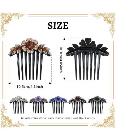 inSowni 6 Pack Luxury Glitter Flower Leaf Rhinestone Black Hair Combs for Women - Long Teeth Barrettes Bun Updo Clips Holder - Buy Online on GoSupps.com