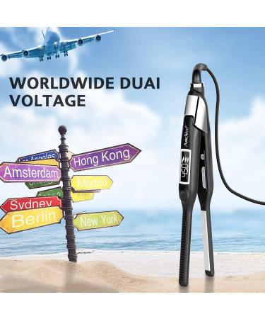 AmoVee Mini Pencil Flat Iron - Small Hair Straightener for Short Hair & Pixie Cuts with Digital Temp Control - Dual Voltage - Black - Buy Online on GoSupps.com