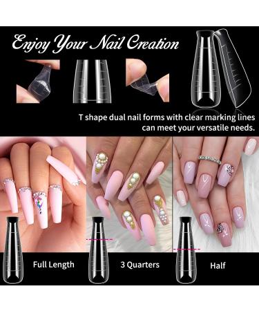 MORGLES Dual Nail Forms Set - 100pcs T Shape Dual Forms Kit for Acrylic and Gel Nail Extensions - Nail Art Clips, Brush Pen, Files Included (10 Sizes) - Buy Online on GoSupps.com