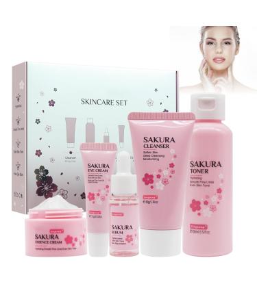 Skin Care Sets Skin Care Gifts for Women Mild Non-Irritating Face Care Gentle Skin Cleansing Face Care Tool Cherry Blossom Extract