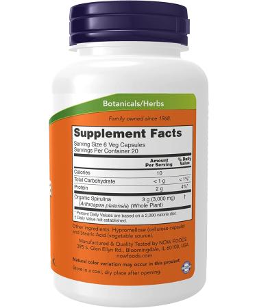 Now Foods Natural Spirulina 500 mg | 120 Veg Capsules - Premium Superfood Supplement - Buy Online on GoSupps.com