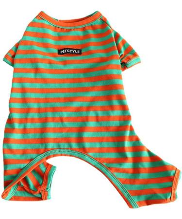 BT BEAR Colorful Striped Pajamas for Dogs | Soft Cotton One-Piece Costume for Bulldogs Puppies & Small to Medium Dogs (L Green/Orange) - Buy Online on GoSupps.com