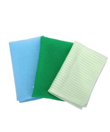 KAKOOI Long Exfoliating Nylon Bath Cloth/Towel  Magic Shower Washcloth for Body  35 inches( 3PCS of Different Roughness   Blue&Green&Stripes)