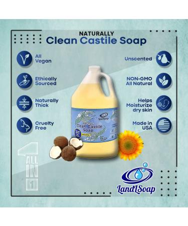 LandLSoap Unscented Pure Castile Soap Liquid - Handmade Vegan Formula - Non-GMO - Made in USA - 1 Gallon for Face, Hand & Body Wash - All Skin Types - Buy Online on GoSupps.com