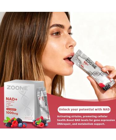 Zoone NAD Resveratrol Supplement NAD+ Liquid Supplement 1000mg with Nicotinamide Riboside Resveratrol & PQQ NAD Supplements for Men & Women Healthy Aging & Boosts Cellular Energy 30 Packs - Buy Online on GoSupps.com