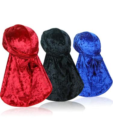ASHILISIA 3 Pieces Crushed Velvet Wave Durag   Silky Durag Headwraps with Extra Long Tail Perfect for 360 Waves - Buy Online on GoSupps.com
