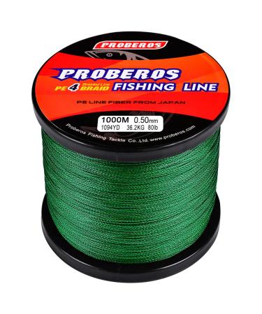 BAIKALBASS Braided Fishing Line 4 Strands Stronger Multifilament PE Braid Wire for Saltwater 6LB-100LB 110yards 328yards 547yards Super Strong Superline Green 328Yds/50LB