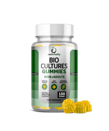 Probiotics Gummies for Adults and Kids - 150 Gummies - Vitamin C B3 B5 B6 - UK Made Sash Vitality - Gut Health - Immune System Support - Digestive Support - Supports Oral Health (Pineapple Flavour) Probiotics + Vitamins Pineapple Flavour Gummies (Adults &
