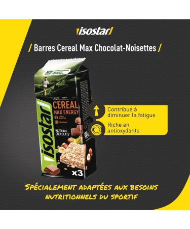 Isostar Cereal Bars Max Energy Bars Source of Carbohydrates and Vitamins Energy Supply Chocolate Hazelnut 3 x 55 g - Buy Online on GoSupps.com