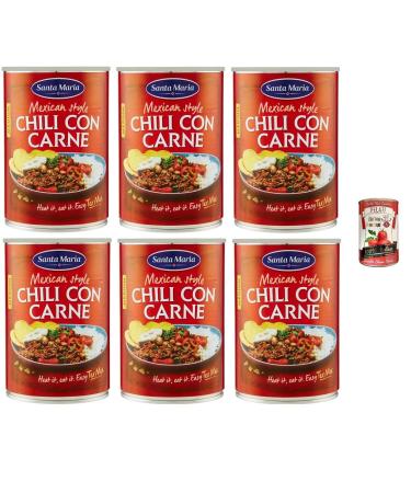 Italian Gourmet E.R. 6 x Santa Maria Chili con Carne slightly spicy dish from Tex-Mex kitchen for filling tacos or serving with tortilla chips 410g + Italian Gourmet Pelati 400g