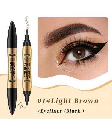 2 in 1 Eyebrow Pencil Eyeliner Light Brown 4-Point Micro-Fork Tip Eyebrow Pen and Black Eyeliner Long Lasting Waterproof Eyebrow Pencil for Natural Eye Makeup - Buy Online on GoSupps.com