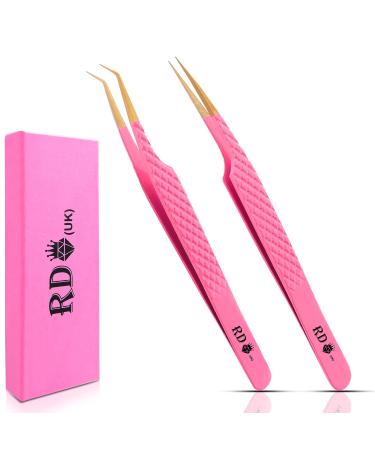 Eyelash Extension Tweezers Lash Extension Precision Tweezers Straight & Curved Set of 2 Pieces 14cm Pink