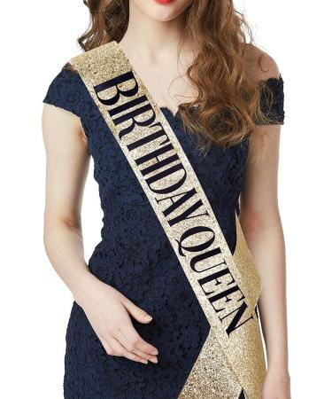 Birthday Queen Sash & Rhinestone Headband Set - Gold Glitter Birthday Gifts for Women - Buy Online on GoSupps.com