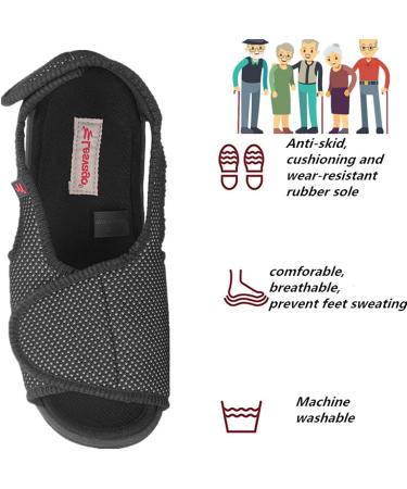 BROMZ Women's Diabetic Arthritis Slippers - Adjustable Strap, Extra Wide Width Sandals for Swollen Feet - Black, Size 10 - Buy Online on GoSupps.com