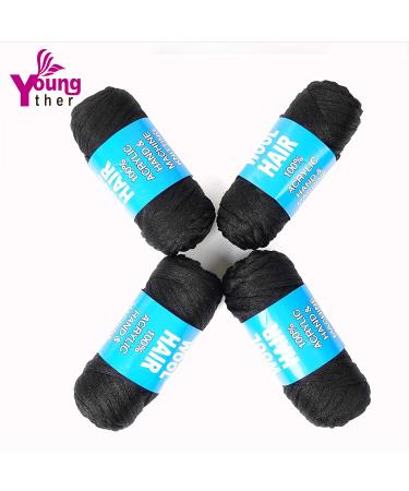 100% Brazilian Wool Hair Acrylic Yarn for African Braids/Senegalese Twist/Faux Locs/Wraps - Natural Black (4pcs) with Crochet Hook - Buy Online on GoSupps.com