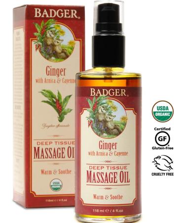 Badger Organic Deep Tissue Massage Oil - Ginger, Arnica & Cayenne | 4 fl oz - Buy Online on GoSupps.com