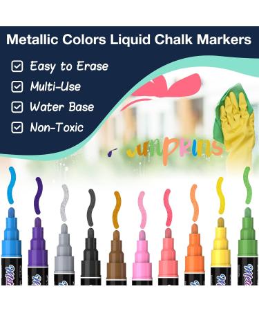 10 Metallic Liquid Chalk Markers - Erasable Pens for Chalkboard, Glass, Blackboard - Washable Window Markers - Includes 10 Metallic Colors - Buy Online on GoSupps.com
