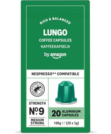 by Amazon Lungo Coffee Capsules Compatible with Nespresso Aluminum Medium Roast 100 Count 5 Pack of 20 - Rainforest Alliance Certified - Buy Online on GoSupps.com