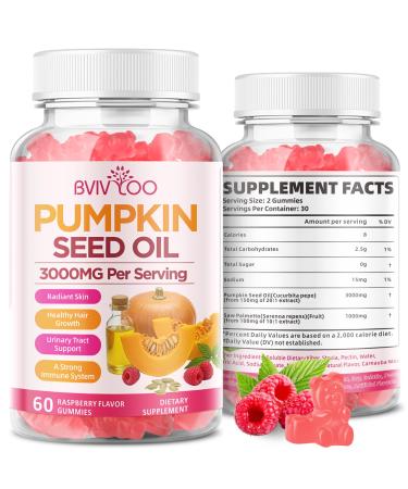 BVIVLOO Pumpkin Seed Oil Gummies with Saw Palmetto Organic Pumpkin Seed Oil Supplement High-Purity Extract for Hair Growth Skin Health & Immune Support Raspberry Flavor 60 Count