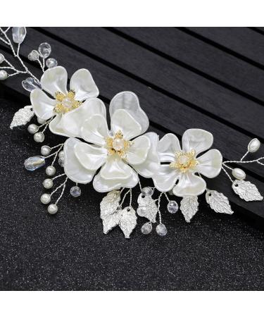 JUSTUSNX Bride Wedding Hair Pieces Pearl Hair Vines Silver Crystal Headpiece Flower Headband for Women and Girls Hair Styling Accessories - Buy Online on GoSupps.com