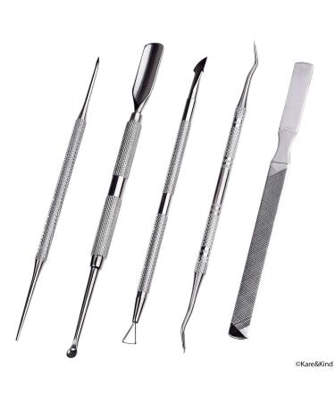 Complete 5 Piece Cuticle and Nail Care Set - for Manicure and Pedicure Use - Salon Quality - Stainless Steel - Personal Care for Men and Women - Easy to Use and Clean