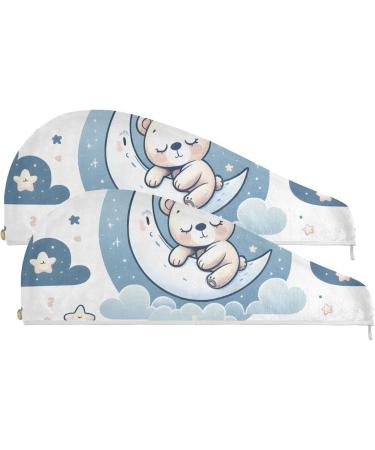 Cute Teddy Bear Moon Hair Towel 2 Pack | Super Absorbent Quick Dry Turbans for Women & Girls - Buy Online on GoSupps.com