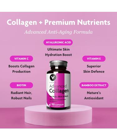 Premium Collagen Supplements for Women - Marine Collagen with Hyaluronic Acid, Biotin, Vitamin C & E - 90 Capsules - UK Made - Buy Online on GoSupps.com