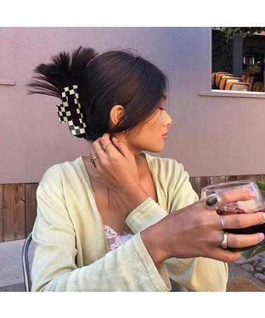 2 Pack Vintage Checker & Banana Hair Clips - Acrylic Black & White Jaw Clips for Strong Hold | French Tortoise Grip Jewelry for Women & Girls - Buy Online on GoSupps.com