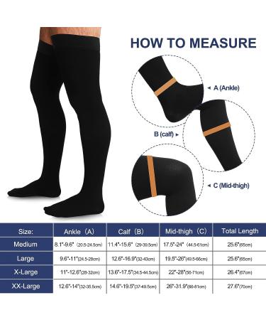 Men's Black Thigh High Compression Socks 20-30 mmHg for Swelling | Compression Stockings - Buy Online on GoSupps.com