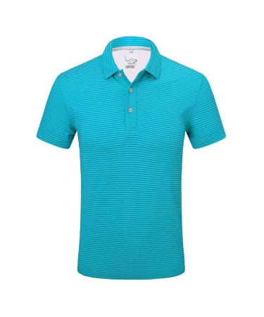 EAGEGOF Regular Fit Men's Shirt Stretch Tech Performance Golf Polo Shirt Short Sleeve Malachite Green Stripes XX-Large