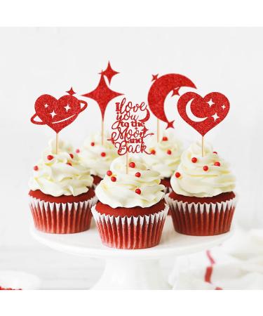 Keaziu 25 Pack Valentine's Cupcake Toppers Red Moon Star Cupcake Picks I Love You to the Moon and Back for Wedding Proposal Engagement Bridal Shower Sweet Love Theme Party Cake Decoration Red Star - Buy Online on GoSupps.com