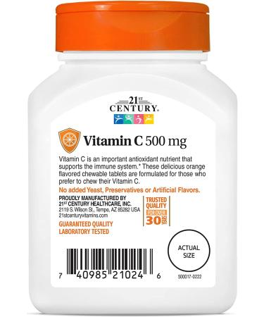 21st Century Chewable Vitamin C 500 mg - 110 Orange Tablets for Immunity Boost - Buy Online on GoSupps.com