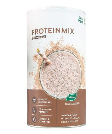 LiveFresh protein powder chocolate (450g) |Vegan drinking meal from rice soy pea & hemp protein |With 29g protein per portion of chocolate 450g