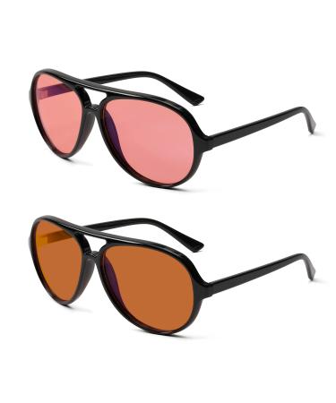 FL-41 Rose & FL-60 Brown Amber Tinted Blue Light Aviator Pilot Glasses for Migraine Light Sensitivity Photophobia Fluorescent LED Lighting and Computer Screen Glare