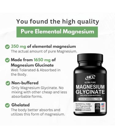 Pure Magnesium Glycinate Capsules - Non-Buffered 350mg Elemental Magnesium Supplement - Chelated High Absorption & Purity Magnesium Complex - Made in USA - Buy Online on GoSupps.com