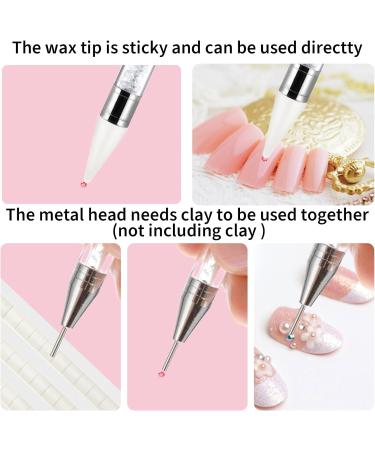 YUXIANLB Rhinestone Picker Dottin Pen Double-ended Rhinestones Crystals Gems Beads Picker Wax Pencil Pen Acrylic Handle Manicure Nail Art DIY Tool (White) - Buy Online on GoSupps.com