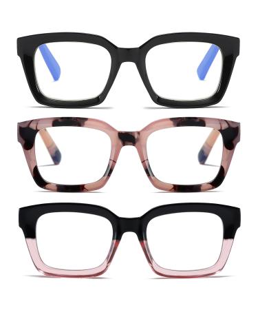 NaNaKo 3 Pack Reading Glasses for Women - Oversized Square Ladies Reader Eyeglasses +2.75 Black+pink Tortoiseshell+blackpink 2.75 x