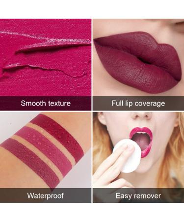 3Pcs Dark Purple Rose Red Mauve Matte Velvet Lipstick Set | Long-Lasting, Waterproof & Smudge-Proof | 24-Hour Wear | Lip Stain Makeup Set for Women - Buy Online on GoSupps.com