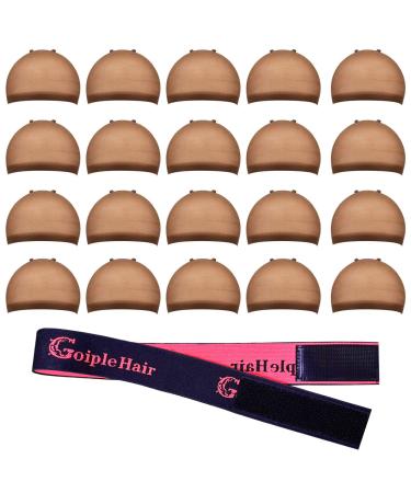 20 Pieces Wig Caps  Stretchy Nylon Wig Cap  Wig Caps for Women Lace Front Wig Stocking Caps for Wigs Nude Wig Cap with Elastic Bands for Women (Brown)