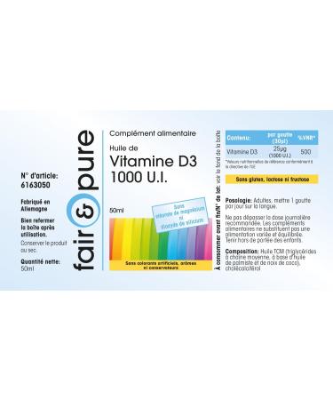 Fair & Pure - Vitamin D3 oil 1000 IU - 50 ml - Buy Online on GoSupps.com