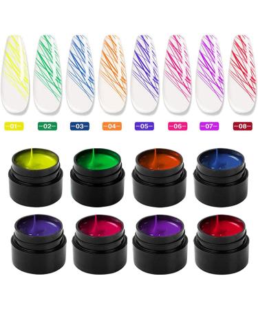  LuukUP 8 Colors Spider Gel - Luminous Spider Nail UV Gel Polish - Nail Art Gel Painting Designs - Neon Line Fluorescent Effect Manicure Halloween Dance Party - Buy Online on GoSupps.com