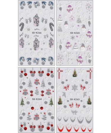 JMEOWIO 3D Embossed Christmas Nail Art Stickers Decals Self-Adhesive 5D Santa Snowman Snowflake Winter Holiday Nail Supplies Nail Art Design Decoration Accessories 4 Sheets - Buy Online on GoSupps.com